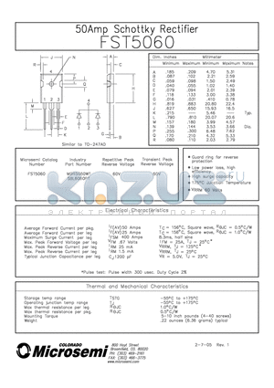 FST5060 datasheet - 50AMP SCHOTTKY RECTIFIER