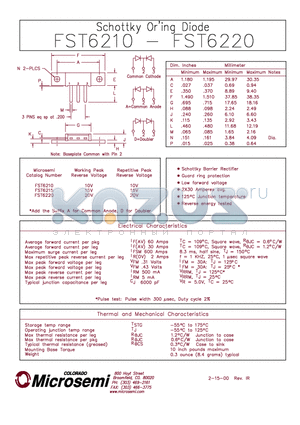 FST6210 datasheet - Schottky Oring Diode