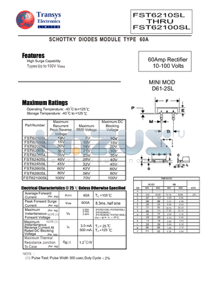 FST6235SL datasheet - SCHOTTKY DIODES MODULE TYPE 60A