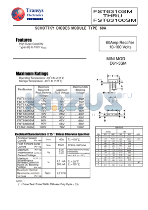 FST6315SM datasheet - SCHOTTKY DIODES MODULE TYPE 60A