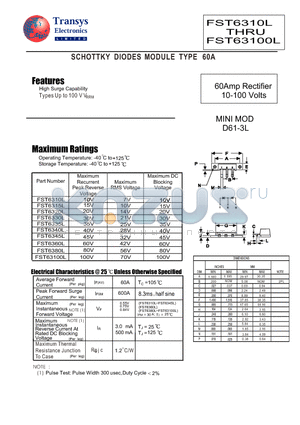 FST6320L datasheet - SCHOTTKY DIODES MODULE TYPE 60A