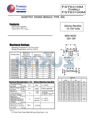 FST6320M datasheet - SCHOTTKY DIODES MODULE TYPE 60A