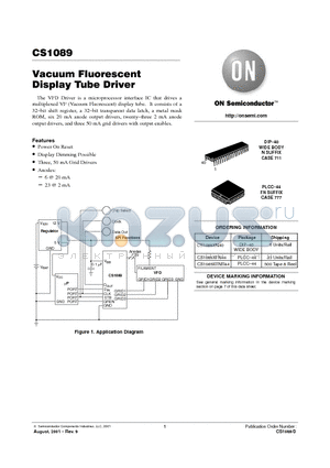 CS1089XFN44 datasheet - Vacuum Fluorescent Display Tube Driver