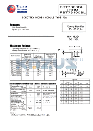 FST73100SL datasheet - SCHOTTKY DIODES MODULE TYPE 70A