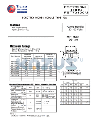 FST7335M datasheet - SCHOTTKY DIODES MODULE TYPE 70A