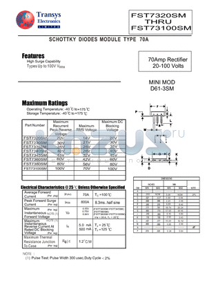 FST7335SM datasheet - SCHOTTKY DIODES MODULE TYPE 70A