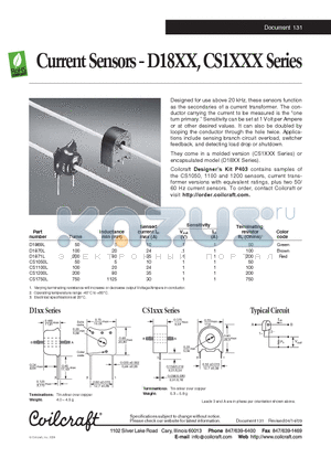 CS1100L datasheet - Current SensorCurrent Sensor