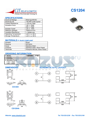 CS1204 datasheet - CIT RELAY&SWITCH DIMENSIONS SCHEMATIC & PC LAYOUT