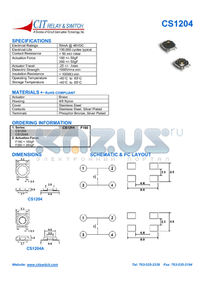 CS1204F160 datasheet - CIT RELAY&SWITCH DIMENSIONS SCHEMATIC & PC LAYOUT