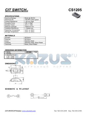 CS1205F260 datasheet - CIT SWITCH DIMENSIONS SCHEMATIC & PC LAYOUT