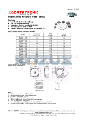 DR358-1-333 datasheet - SHIELDED SMD INDUCTOR