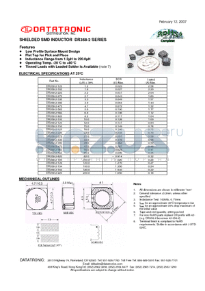 DR358-2-104 datasheet - SHIELDED SMD INDUCTOR