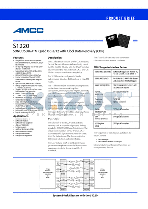 CS1220 datasheet - SONET/SDH/ATM Quad OC-3/12 with Clock Data Recovery (CDR)