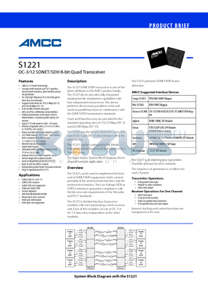 CS1221 datasheet - OC-3/12 SONET/SDH 8-bit Quad Transceiver