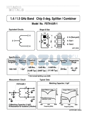 FSTH-03R-1 datasheet - 1.4 / 1.5 GHz Band Chip 0 deg. Splitter / Combiner