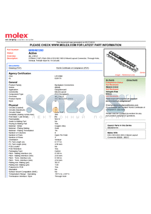 85048-1263 datasheet - 2.54mm (.100) Pitch DIN 41612/IEC 603-2 Mixed Layout Connector, Through Hole, Vertical, Female Style M, 16 Circuits