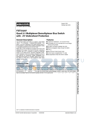 FSTU3257MTC datasheet - Quad 2:1 Multiplexer/Demultiplexer Bus Switch with -2V Undershoot Protection