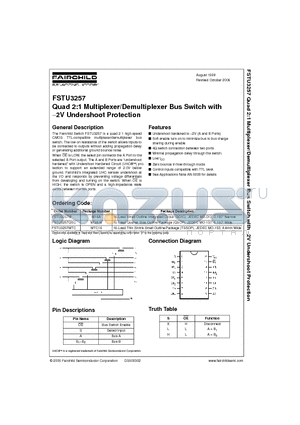 FSTU3257 datasheet - Quad 2:1 Multiplexer/Demultiplexer Bus Switch with 2V Undershoot Protection