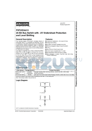 FSTUD16211MTD datasheet - 24-Bit Bus Switch with -2V Undershoot Protection and Level Shifting
