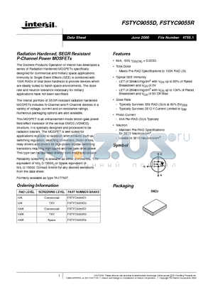 FSTYC9055D datasheet - Radiation Hardened, SEGR Resistant P-Channel Power MOSFETs