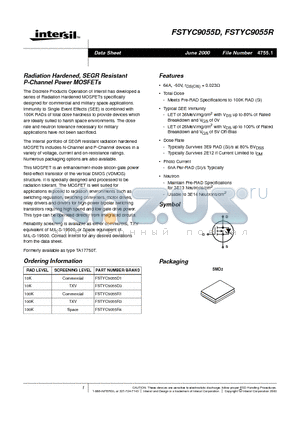 FSTYC9055D1 datasheet - Radiation Hardened, SEGR Resistant P-Channel Power MOSFETs