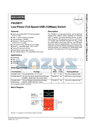 FSUSB11 datasheet - Low-Power Full-Speed USB (12Mbps) Switch
