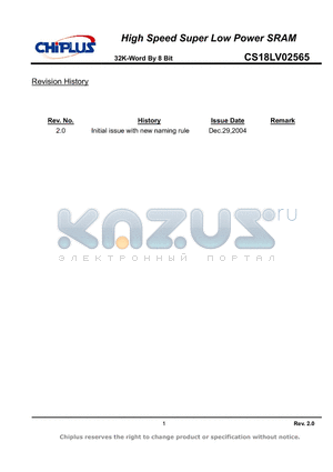 CS18LV02565AIR55 datasheet - HIGH SPEED SUPER LOW POWER SRAM