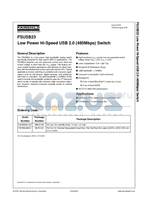 FSUSB23 datasheet - Low Power Hi-Speed USB 2.0 (480Mbps) Switch