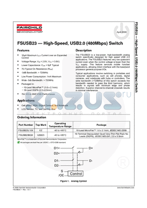 FSUSB23BQX datasheet - High-Speed, USB2.0 (480Mbps) Switch