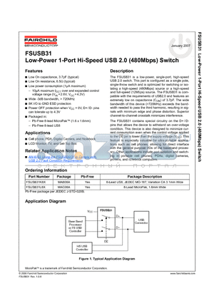 FSUSB31K8X datasheet - Low-Power 1-Port Hi-Speed USB 2.0 (480Mbps) Switch