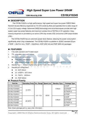 CS18LV10245 datasheet - HIgh Speed Super Low Power SRAM