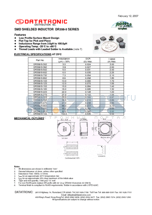 DR358-5-502 datasheet - SMD SHIELDED INDUCTOR