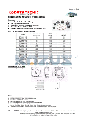 DR358-6-153 datasheet - SHIELDED SMD INDUCTOR