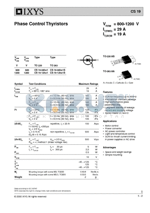 CS19-12HO1 datasheet - Phase Control Thyristors