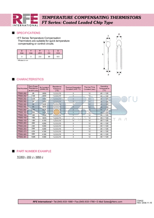 FT003-103 datasheet - TEMPERATURE COMPENSATING THERMISTORS FT Series: Coated Leaded Chip Type