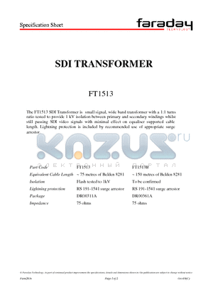 FT1513 datasheet - SDI TRANSFORMER