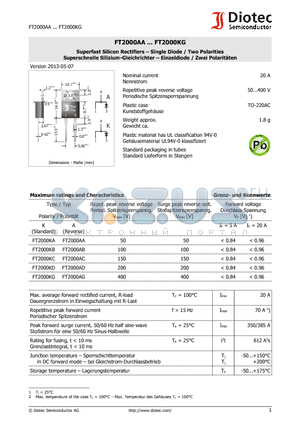 FT2000KA datasheet - Superfast Silicon Rectifiers - Single Diode / Two Polarities