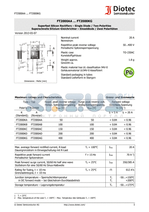 FT2000KD datasheet - Superfast Silicon Rectifiers - Single Diode / Two Polarities