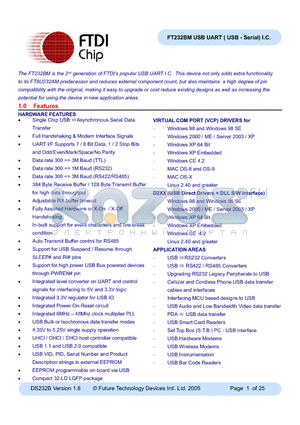 FT232BQ datasheet - USB UART ( USB - Serial) I.C.