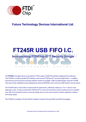 FT245R datasheet - USB FIFO I.C. Incorporating FTDIChip-ID Security Dongle