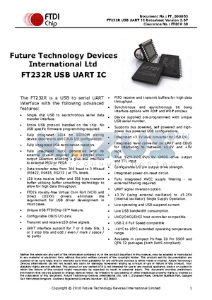 FT232RL-2000 datasheet - USB UART IC - Single chip USB to asynchronous serial data transfer interface