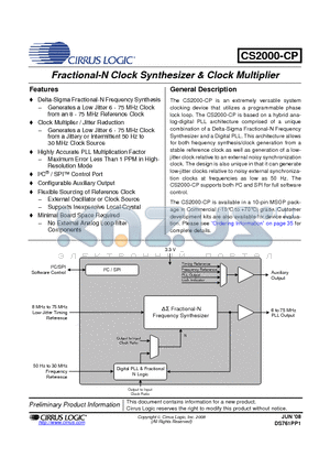 CS2000-CP datasheet - Fractional-N Clock Synthesizer & Clock Multiplier