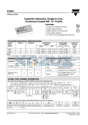 CS20104D0C330K5P datasheet - Capacitor Networks, Single-In-Line,Conformal Coated SIP,