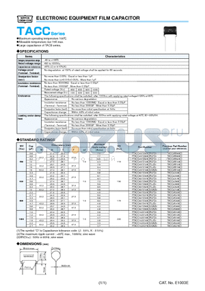 FTACC451V825SRLFZ0 datasheet - ELECTRONIC EQUIPMENT FILM CAPACITOR