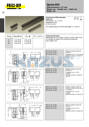 851-93-016-10-001 datasheet - PCB connectors 1.27 mm Single row / double row / triple row Solder tail