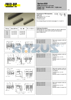 851-93-016-20-001 datasheet - PCB connectors 1.27 mm Single row / double row / triple row Solder tail