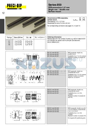 851-93-016-40-001 datasheet - PCB connectors 1.27 mm Single row / double row Surface mount