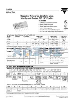 CS20104D0X103MSP datasheet - Capacitor Networks, Single-In-Line, Conformal Coated SIP D Profile