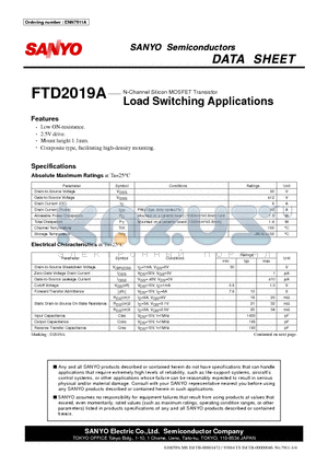 FTD2019A datasheet - N-Channel Silicon MOSFET Transistor Load Switching Applications