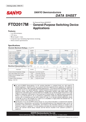 FTD2017M datasheet - N-Channel Silicon MOSFET General-Purpose Switching Device Applications